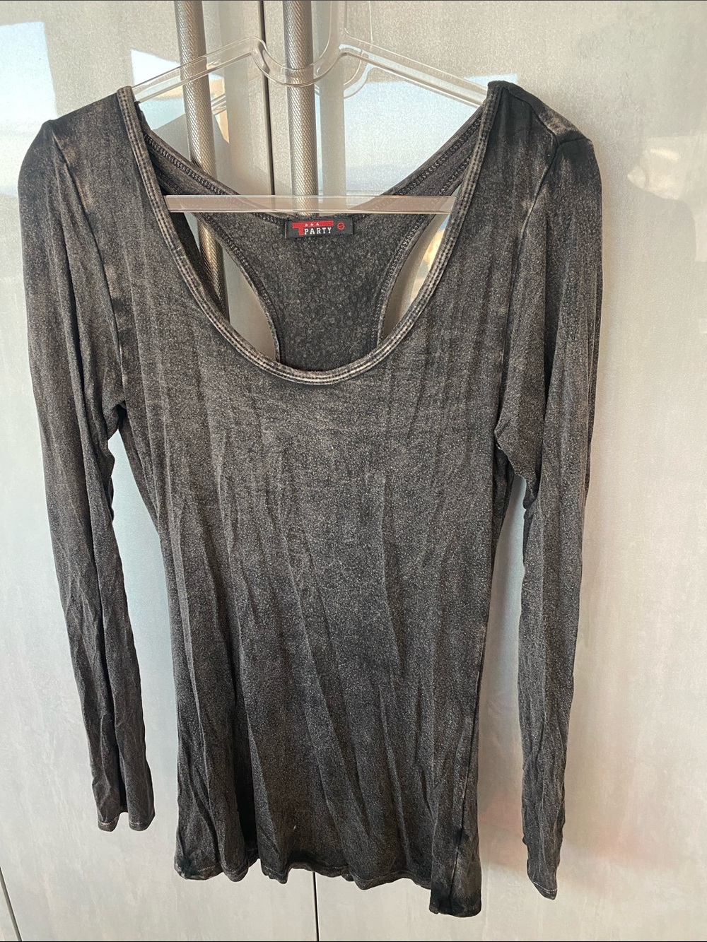 T Party Fashion Charcoal Gray Long-Sleeve Scoop Neck Top